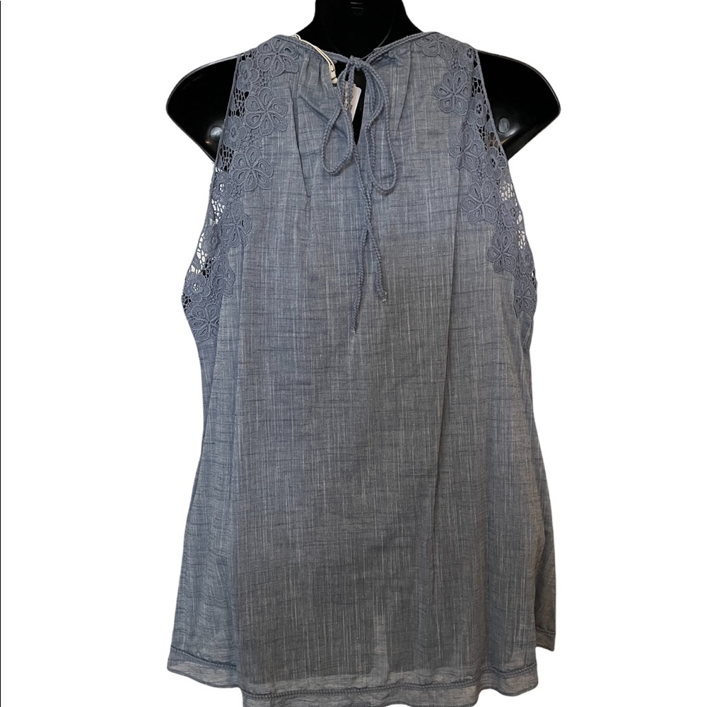 Max Studio Neiman Marcus Lace Adjustable High Low Halter Top | Gray | Medium - Picture 6 of 7